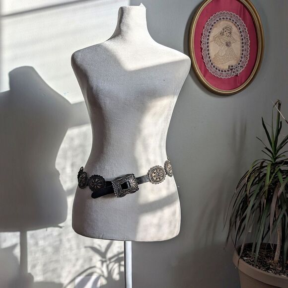 Antique Coin Ingot Silver Concho Belt Second Phase Navajo Handmade Leather - Picture 4 of 10